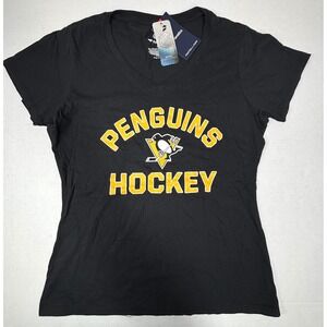 NEW Pittsburgh Penguins Hockey NHL T-Shirt Womens Medium Fanatics Black Babydoll